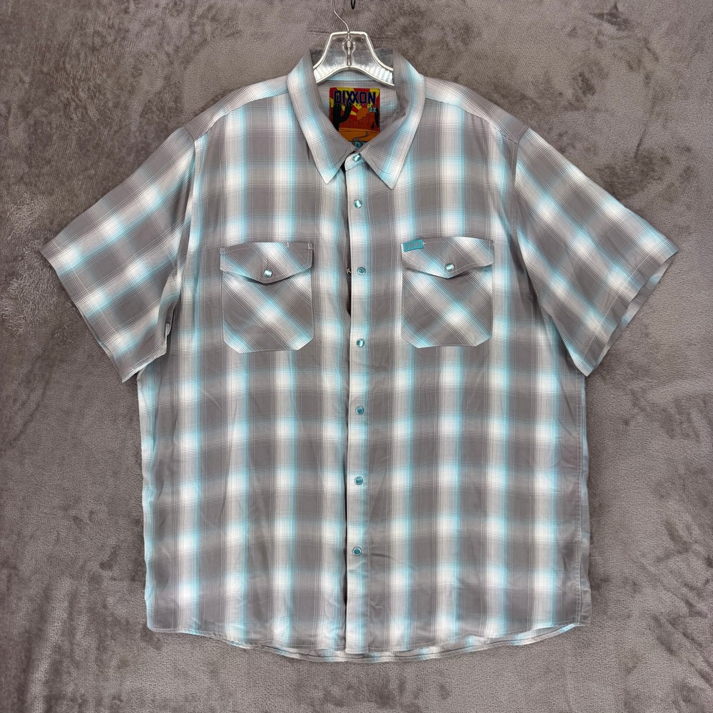 Dixxon Flannel Co Bisbee Shirt Mens 2X Gray Blue Plaid Bamboo Blend Short Sleeve